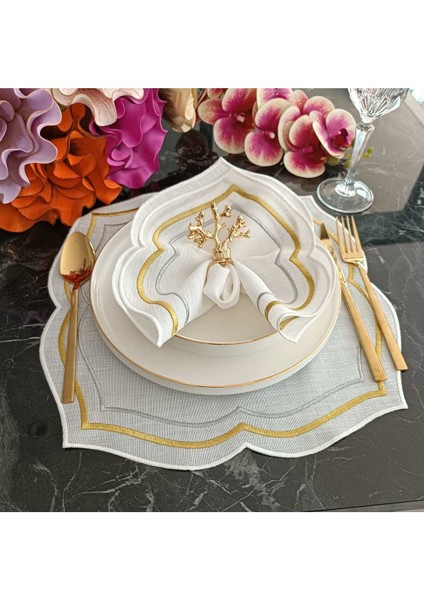 Gold Gümüş Detaylı Amerkan Servis, Supla Leke Tutamaz Kumaş Özellikli 6 Adet modelleri