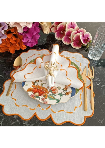 Turuncu ve Ebruli Turuncu Detaylı Amerikan Servis, Supla Leke Tutamaz Kumaş Özellikli 6 Adet fiyatları