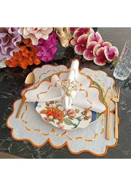 Turuncu ve Ebruli Turuncu Detaylı Amerikan Servis, Supla Leke Tutamaz Kumaş Özellikli 6 Adet modelleri