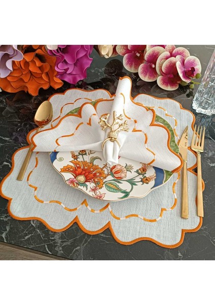 Turuncu ve Ebruli Turuncu Detaylı Amerikan Servis, Supla Leke Tutamaz Kumaş Özellikli 6 Adet fırsatları