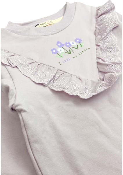 Fisto Fırfır Şeritli Kız Bebek Sweatshirt Lila fiyatları
