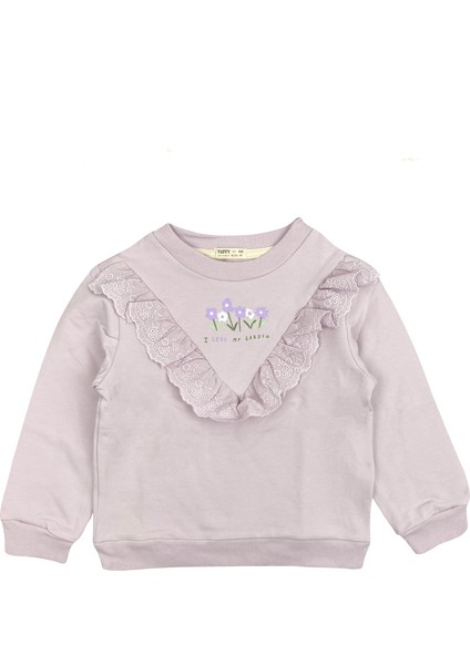 Fisto Fırfır Şeritli Kız Bebek Sweatshirt Lila