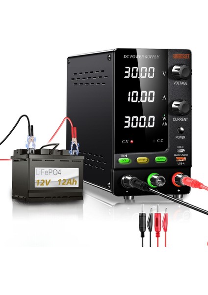 0-30V/10A Ayarlı Dc Güç Kaynağı Voltaj Regülatörü Şarj Fonksiyonlu Power Supply (Siyah)