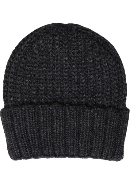 Dark Melange Beanie Koyu Melanj Yünlü ve Katlamalı Selanik Örgü Bere