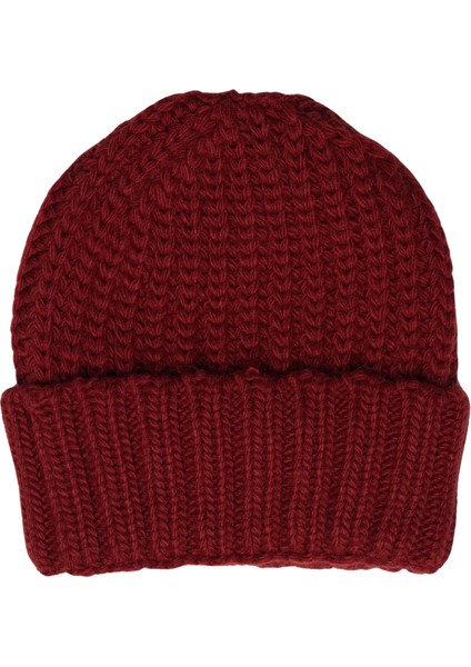 Claret Red Beanie Bordo Yünlü ve Katlamalı Selanik Örgü Bere