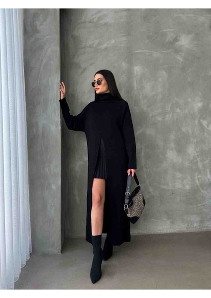 Balıkçı Yaka Uzun Yırtmaçlı Triko Panço Elbise fiyatları