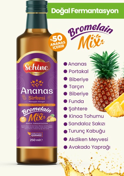 Ananas Detox Sirkesi, Bromelain Mix, Doğal Fermantasyon 250 ml