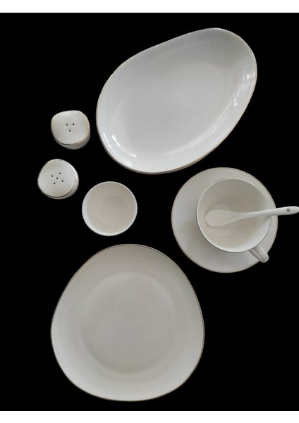 New Bone Porselen Gold Yaldızlı 32 Parça Kahvaltı Takımı fk.123