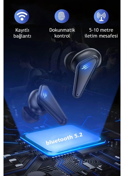 Wireless Oyuncu Kulaklığı Tüm Ios Androis Uyumlu Bluetooh Ledli Kulaklık Gaming Earpods