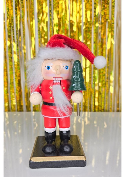 Noel Baba Fındıkkıran Masa Üstü Süs Obje Şapkalı Noel Baba Yılbaşı Masa Süsü 16cm