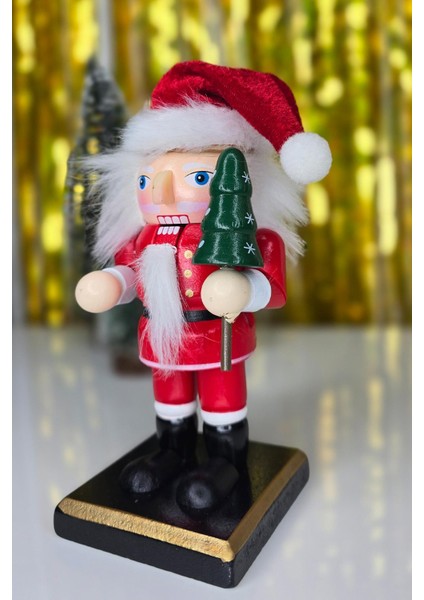 Noel Baba Fındıkkıran Masa Üstü Süs Obje Şapkalı Noel Baba Yılbaşı Masa Süsü 16cm