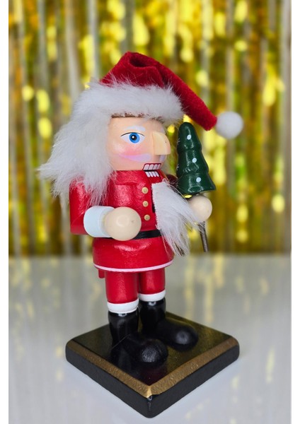 Noel Baba Fındıkkıran Masa Üstü Süs Obje Şapkalı Noel Baba Yılbaşı Masa Süsü 16cm