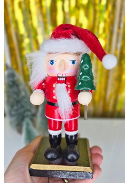 Noel Baba Fındıkkıran Masa Üstü Süs Obje Şapkalı Noel Baba Yılbaşı Masa Süsü 16cm