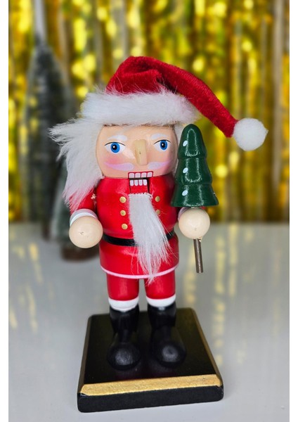 Noel Baba Fındıkkıran Masa Üstü Süs Obje Şapkalı Noel Baba Yılbaşı Masa Süsü 16cm
