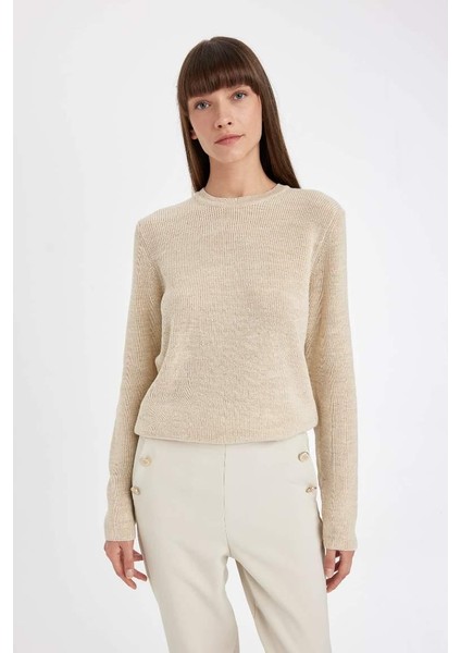 Regular Fit Bisiklet Yaka Simli Kumaş Kazak Tunik