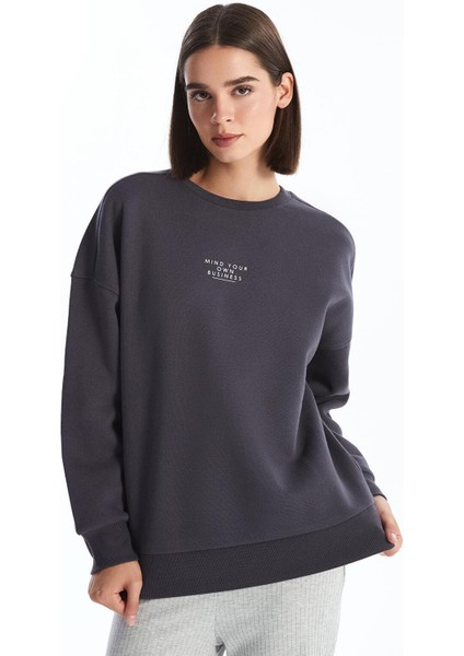 Lcw Vision Bisiklet Yaka Baskılı Oversize Kadın Kalın Sweatshirt