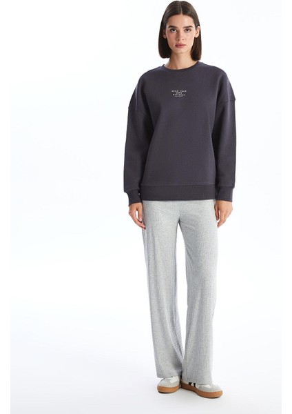 Lcw Vision Bisiklet Yaka Baskılı Oversize Kadın Kalın Sweatshirt fiyatları