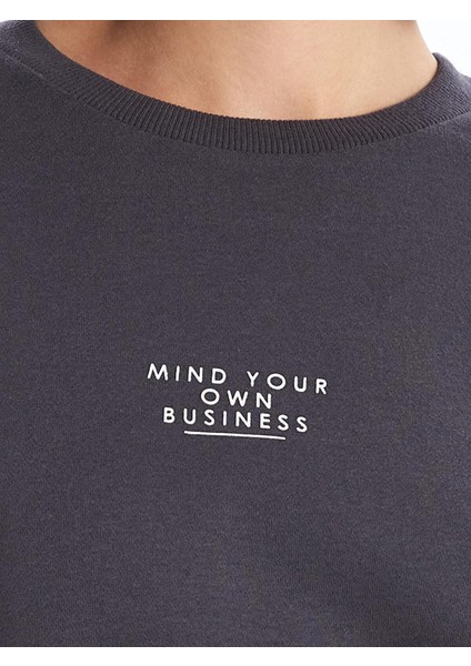 Lcw Vision Bisiklet Yaka Baskılı Oversize Kadın Kalın Sweatshirt modelleri