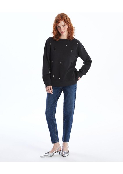 Lcw Vision Bisiklet Yaka Parlak Taş Baskılı Kadın Kalın Sweatshirt fiyatları