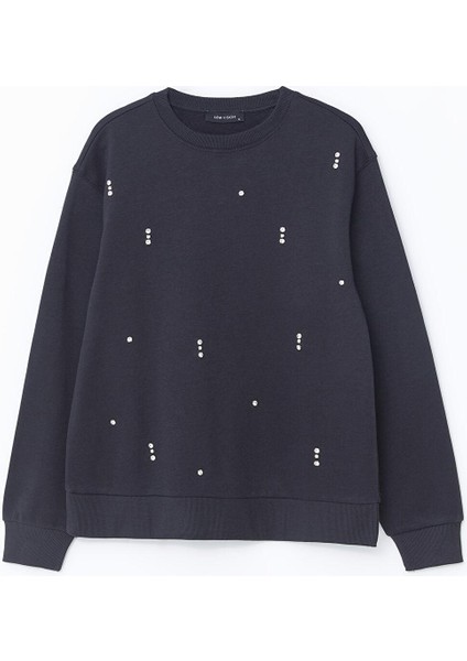 Lcw Vision Bisiklet Yaka Parlak Taş Baskılı Kadın Kalın Sweatshirt indirimleri