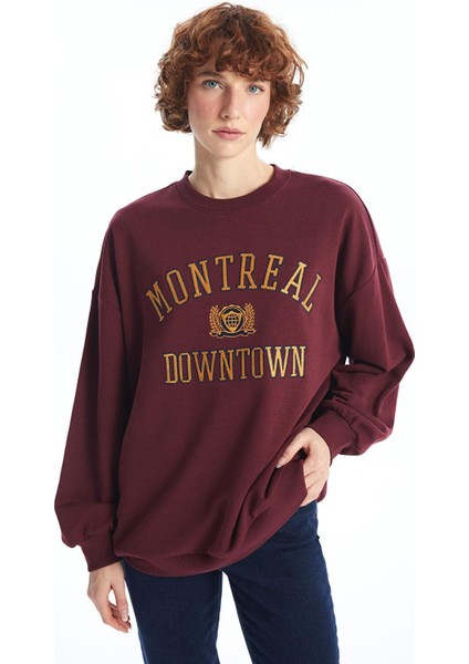 Lcw Vision Bisiklet Yaka Nakışlı Uzun Kollu Kadın Sweatshirt