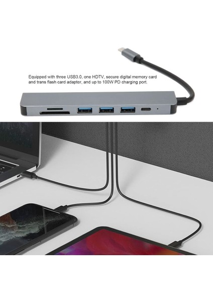 7 Portlu USB Hub, Hızlı Veri Aktarımı 100W Pd Hızlı Şarj USB C Hub 7'si 1 Arada 4K Hdtv Pro/ Vista