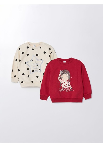 Lcw Kids Bisiklet Yaka Uzun Kollu Baskılı Kız Çocuk Sweatshirt 2'li