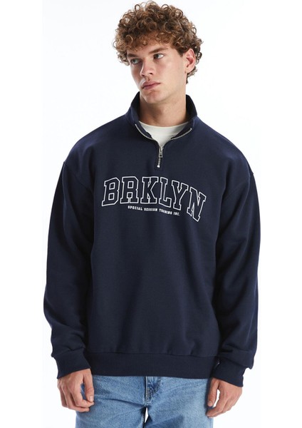 Xsıde Dik Yaka Uzun Kollu Baskılı Erkek Sweatshirt