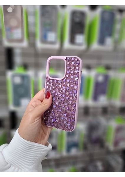 iPhone 15 Pro Max Lüks Parlak Doğal Taşlı Siyah Kamera Çıkıntılı Içi Kadife Kılıf modelleri
