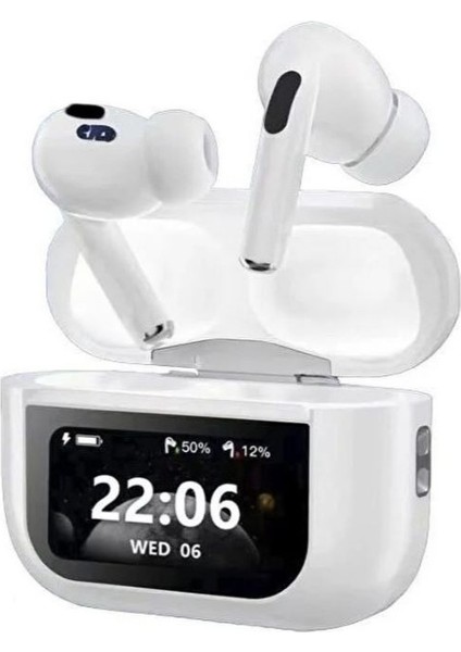Krizantem A88 Pro OLED Ekranlı Anc/enc Destekli 5.0 Beyaz Bluetooth Kulaklık Beyaz Ekranlı Kulaklık