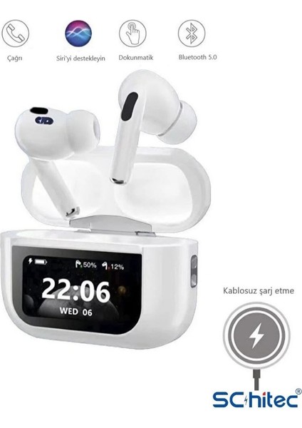 Krizantem A88 Pro OLED Ekranlı Anc/enc Destekli 5.0 Beyaz Bluetooth Kulaklık Beyaz Ekranlı Kulaklık