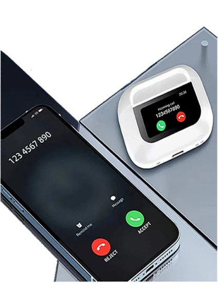 Krizantem A88 Pro OLED Ekranlı Anc/enc Destekli 5.0 Beyaz Bluetooth Kulaklık Beyaz Ekranlı Kulaklık