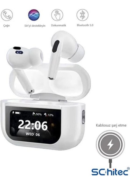 Krizantem A88 Pro OLED Ekranlı Anc/enc Destekli 5.0 Beyaz Bluetooth Kulaklık Beyaz Ekranlı Kulaklık