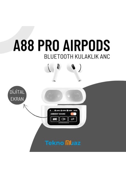 Krizantem A88 Pro OLED Ekranlı Anc/enc Destekli 5.0 Beyaz Bluetooth Kulaklık Beyaz Ekranlı Kulaklık