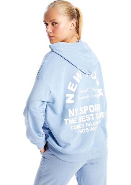Xsıde Baskılı Uzun Kollu Oversize Kadın Hoodie