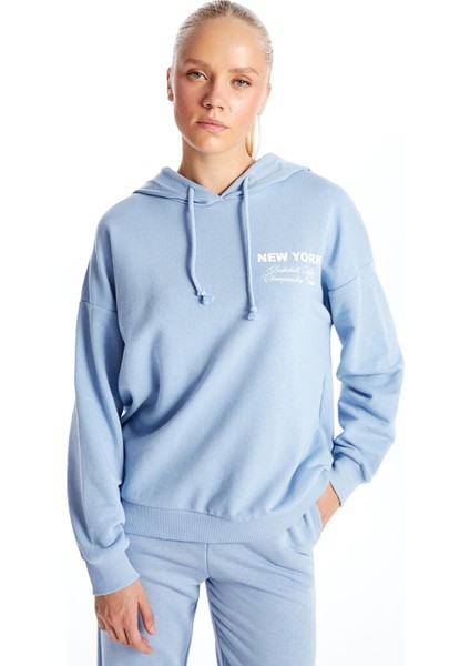 Xsıde Baskılı Uzun Kollu Oversize Kadın Hoodie