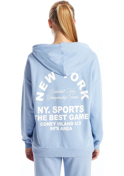 Xsıde Baskılı Uzun Kollu Oversize Kadın Hoodie