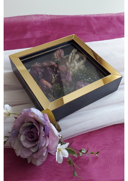 20X20X5 cm Siyah-Gold Anı Çerçevesi! Yeni Moda Çiçek Anı Çerçevesi!