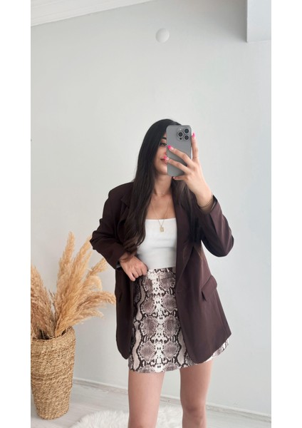 Yılan Desenli Mini Etek Kahve modelleri