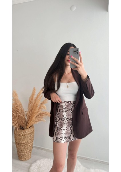 Yılan Desenli Mini Etek Kahve fırsatları