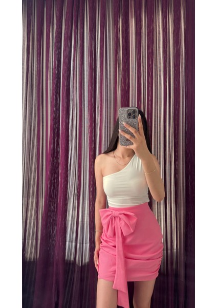 Pembe Fiyonk Detaylı Midi Etek fiyatları