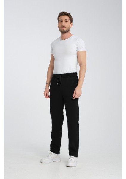 Erkek Siyah 3 Iplik Rahat Kesim Düz Paça Kışlık Eşofman Altı fiyatları