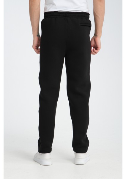 Erkek Siyah 3 Iplik Rahat Kesim Düz Paça Kışlık Eşofman Altı fırsatları