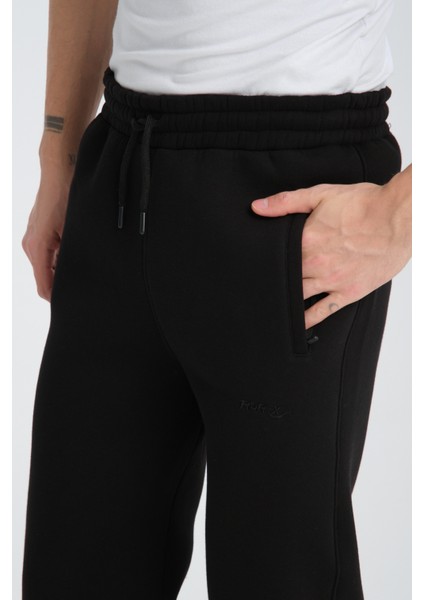 Erkek Siyah 3 Iplik Rahat Kesim Düz Paça Kışlık Eşofman Altı indirimleri