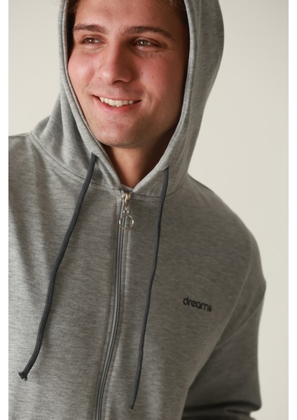 Erkek Gri Fermuarlı Kapüşonlu Sweatshirt Takım fırsatları