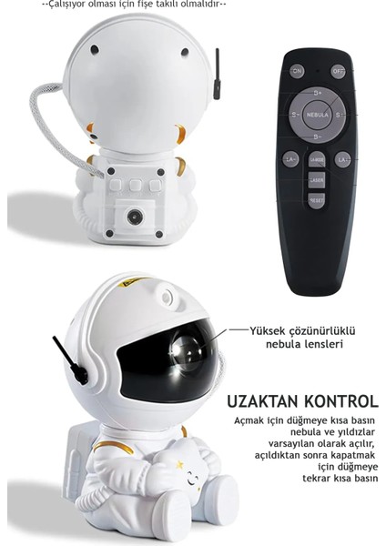 Krizantem Çocuk Odası-Balkon Kamp Astronot Yıldızlı Işıklı Kumandalı Galaksi Samanyolu Projeksiyon Gece Lambası