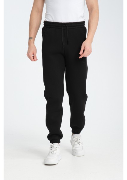 Erkek Siyah 3 Iplik Rahat Kesim Paça Lastikli Kışlık Eşofman Altı modelleri