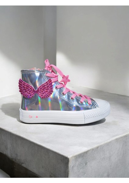 Hologram Melek Kanadı Yıldız Bağcıklı Tasarım Çocuk Spor Ayakkabı Sneaker