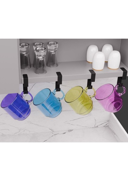 Siyah Metal Yapışkanlı 4lü Askılık Yapışkanlı Kanca Mutfak Banyo Havluluk ve Organizer MT108S