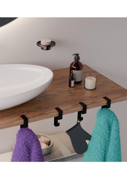 Siyah Metal Yapışkanlı 4lü Askılık Yapışkanlı Kanca Mutfak Banyo Havluluk ve Organizer MT108S